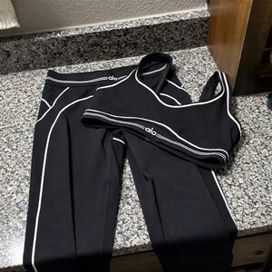 ALO Yoga Black Crop Top with White Accents